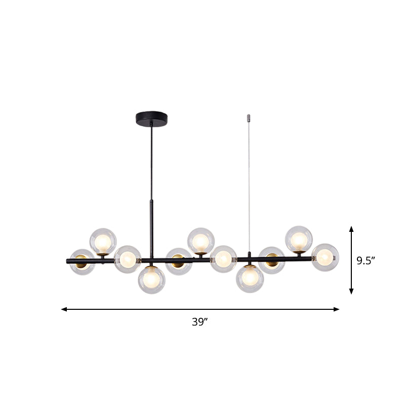 Clear/Amber/Smoke Grey Glass Ball Pendant Postmodern 7/9/11 Lights Black/Gold Hanging Island Light for Kitchen