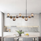Clear/Amber/Smoke Grey Glass Ball Pendant Postmodern 7/9/11 Lights Black/Gold Hanging Island Light for Kitchen