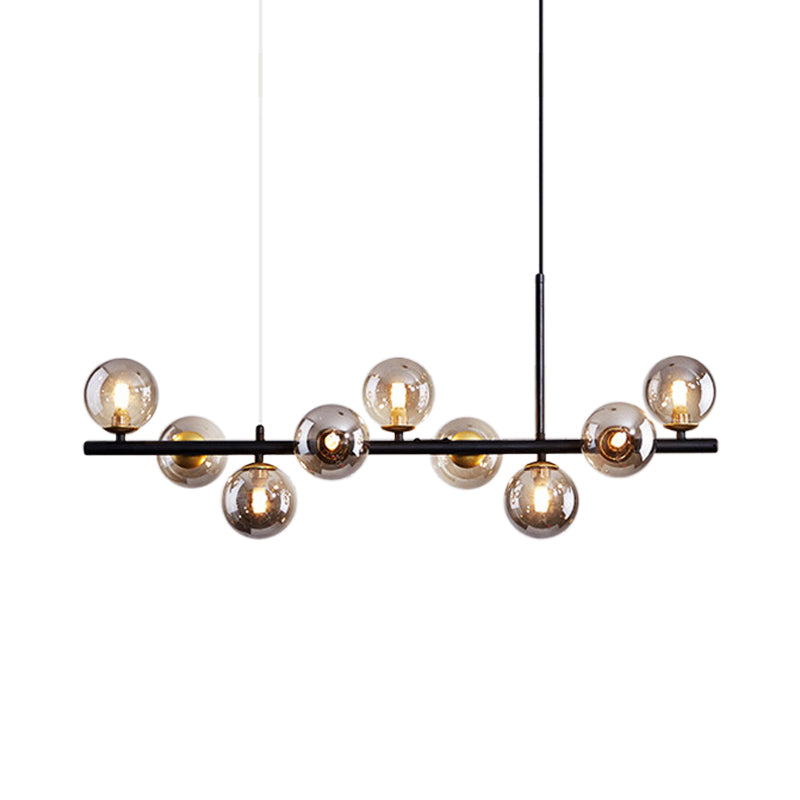 Clear/Amber/Smoke Grey Glass Ball Pendant Postmodern 7/9/11 Lights Black/Gold Hanging Island Light for Kitchen