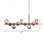 Clear/Amber/Smoke Grey Glass Ball Pendant Postmodern 7/9/11 Lights Black/Gold Hanging Island Light for Kitchen