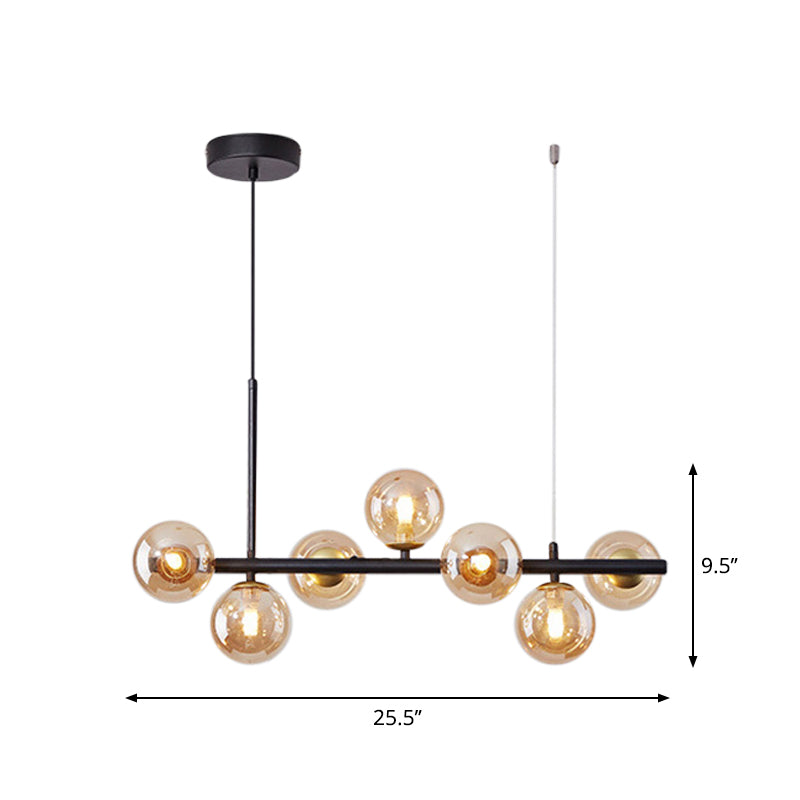 Clear/Amber/Smoke Grey Glass Ball Pendant Postmodern 7/9/11 Lights Black/Gold Hanging Island Light for Kitchen