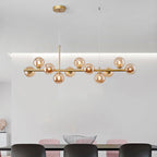 Clear/Amber/Smoke Grey Glass Ball Pendant Postmodern 7/9/11 Lights Black/Gold Hanging Island Light for Kitchen
