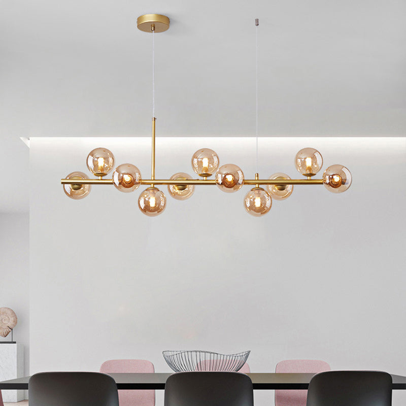 Clear/Amber/Smoke Grey Glass Ball Pendant Postmodern 7/9/11 Lights Black/Gold Hanging Island Light for Kitchen
