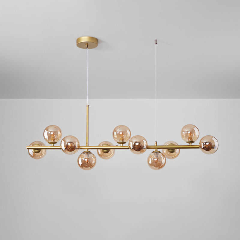 Clear/Amber/Smoke Grey Glass Ball Pendant Postmodern 7/9/11 Lights Black/Gold Hanging Island Light for Kitchen