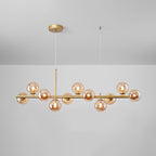 Clear/Amber/Smoke Grey Glass Ball Pendant Postmodern 7/9/11 Lights Black/Gold Hanging Island Light for Kitchen