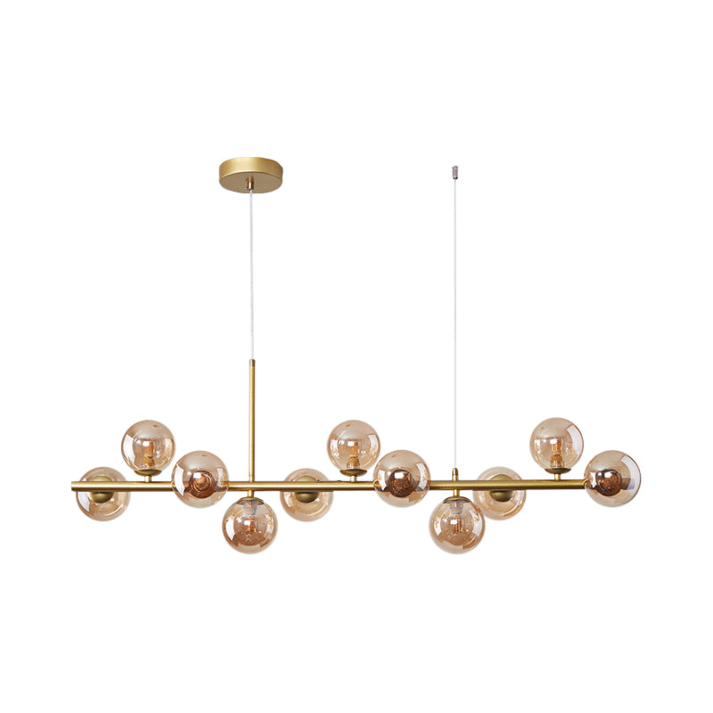 Clear/Amber/Smoke Grey Glass Ball Pendant Postmodern 7/9/11 Lights Black/Gold Hanging Island Light for Kitchen