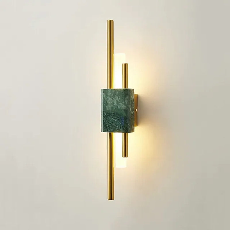 Drena Modern Linear Wall Sconce Marble. White/Green/Gold. Living Room