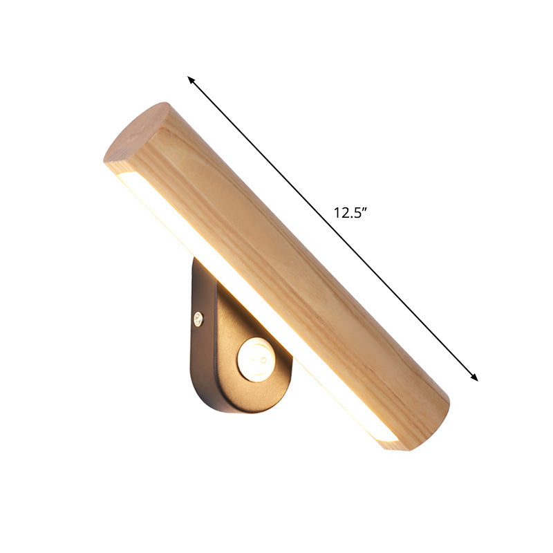 Rotatable Tube Bedside Wall Mount Light Wood 8.5"/12.5" Wide LED Simple Wall Lamp Fixture in Warm/White Light