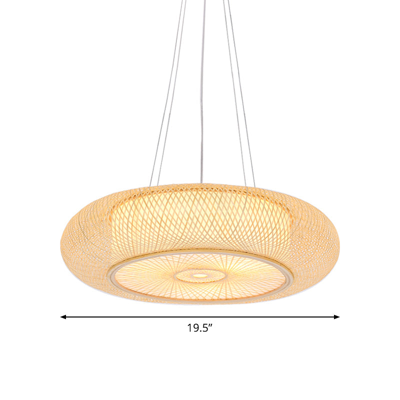 Handmade Round Bamboo Hanging Light Chinese 1 Bulb 18"/19.5"/31.5" Wide Beige Ceiling Pendant for Tearoom