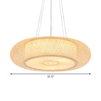 Handmade Round Bamboo Hanging Light Chinese 1 Bulb 18"/19.5"/31.5" Wide Beige Ceiling Pendant for Tearoom