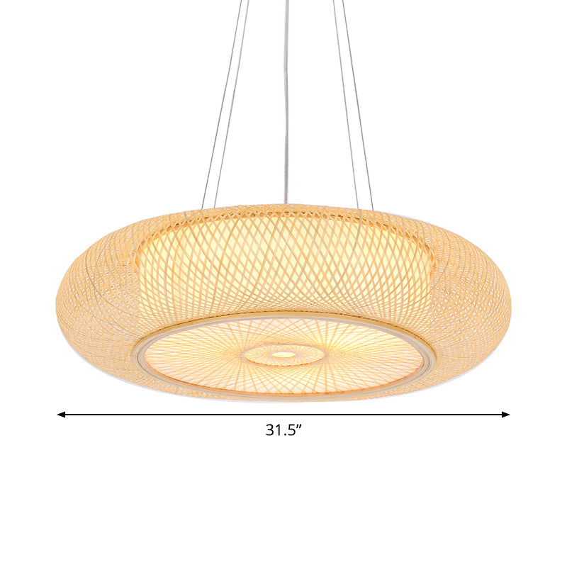 Handmade Round Bamboo Hanging Light Chinese 1 Bulb 18"/19.5"/31.5" Wide Beige Ceiling Pendant for Tearoom