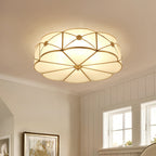 Scalloped/Bowl/Flower Frosted Glass Flush Mount Light Vintage 3 Lights Bedroom Ceiling Light in Brass
