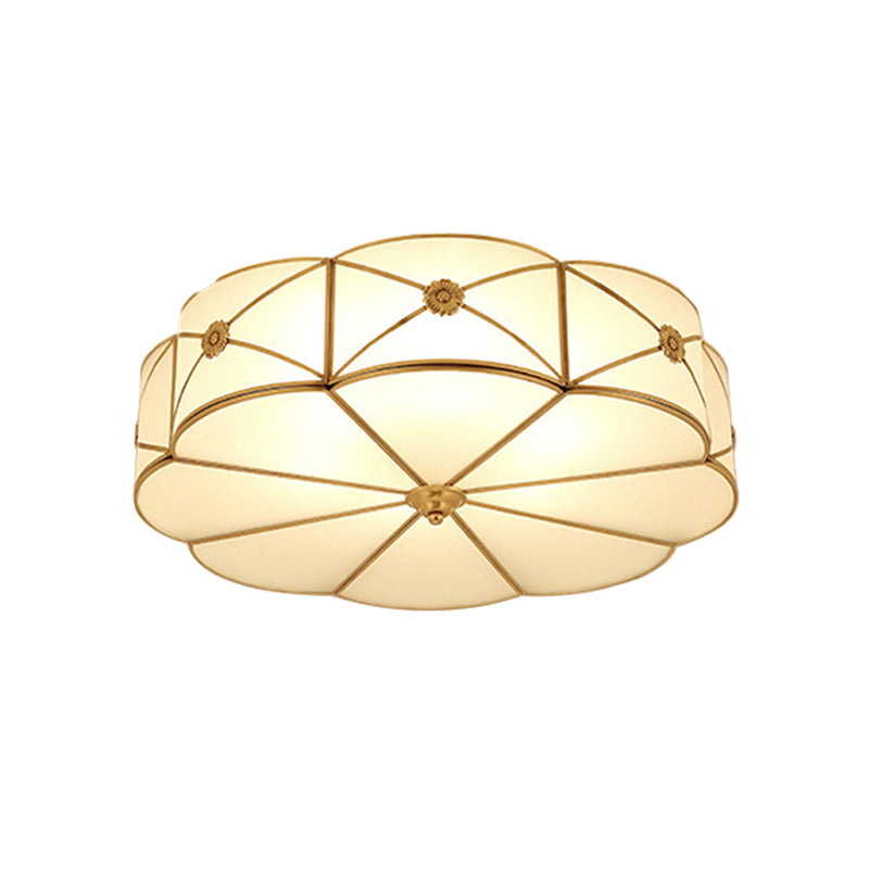 Scalloped/Bowl/Flower Frosted Glass Flush Mount Light Vintage 3 Lights Bedroom Ceiling Light in Brass
