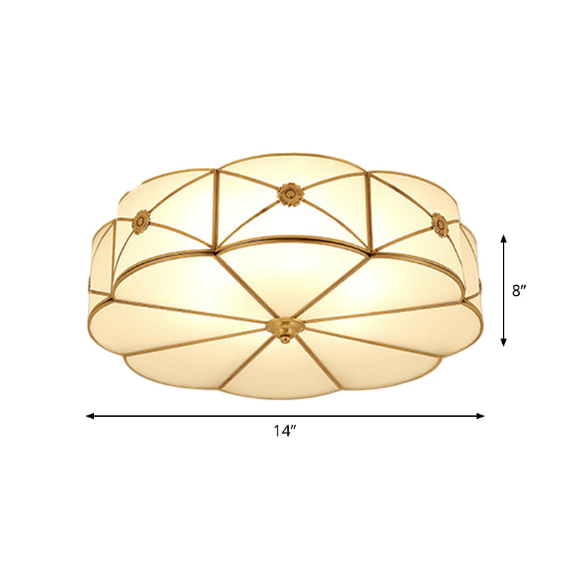 Scalloped/Bowl/Flower Frosted Glass Flush Mount Light Vintage 3 Lights Bedroom Ceiling Light in Brass