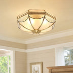 Scalloped/Bowl/Flower Frosted Glass Flush Mount Light Vintage 3 Lights Bedroom Ceiling Light in Brass