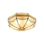 Scalloped/Bowl/Flower Frosted Glass Flush Mount Light Vintage 3 Lights Bedroom Ceiling Light in Brass