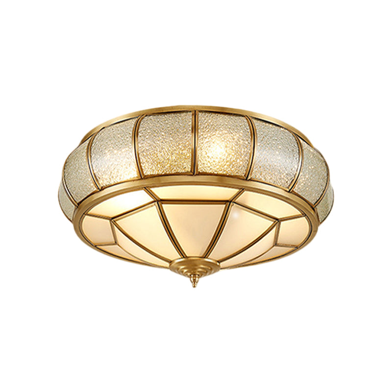 Scalloped/Bowl/Flower Frosted Glass Flush Mount Light Vintage 3 Lights Bedroom Ceiling Light in Brass