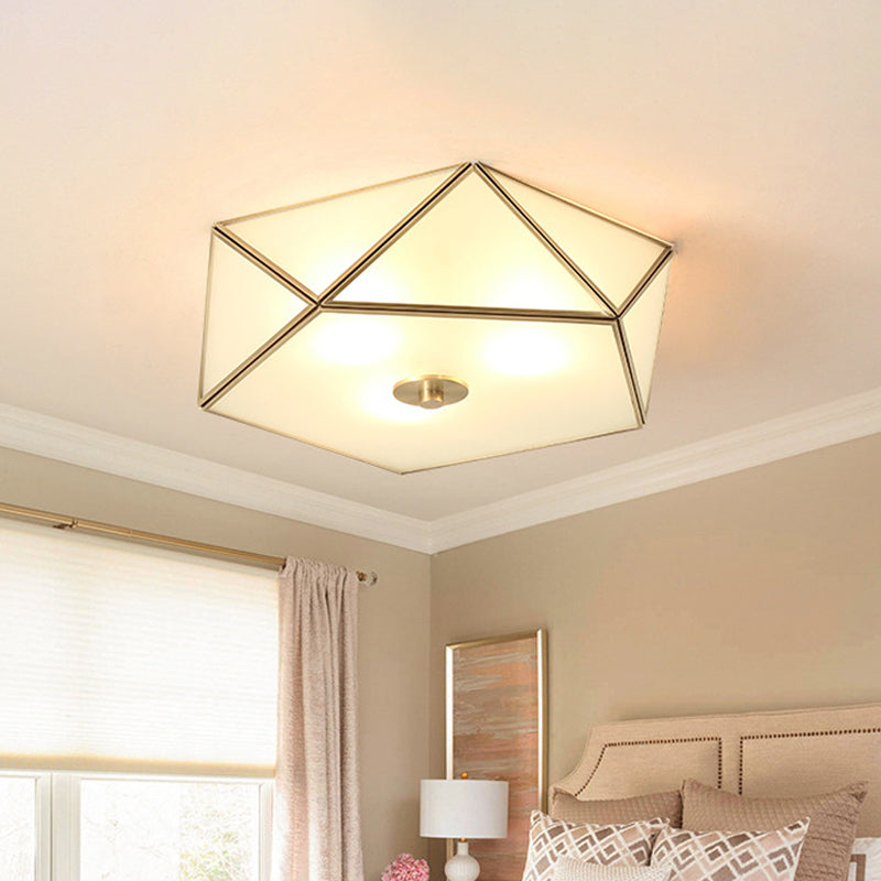 Scalloped/Bowl/Flower Frosted Glass Flush Mount Light Vintage 3 Lights Bedroom Ceiling Light in Brass