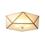 Scalloped/Bowl/Flower Frosted Glass Flush Mount Light Vintage 3 Lights Bedroom Ceiling Light in Brass