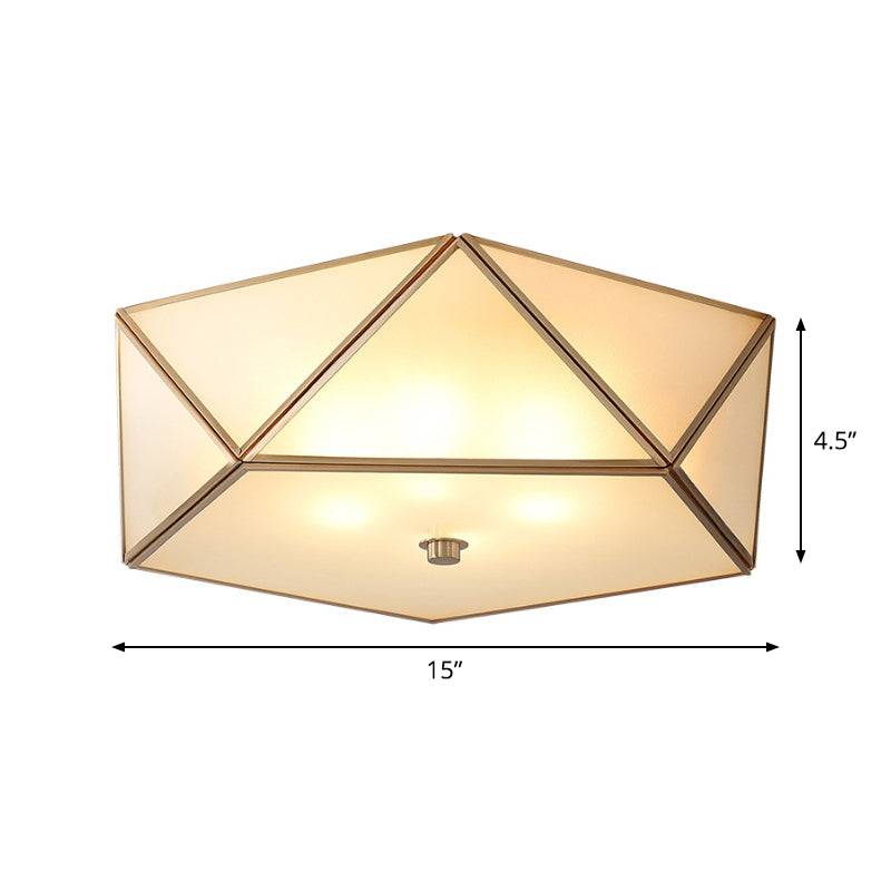 Scalloped/Bowl/Flower Frosted Glass Flush Mount Light Vintage 3 Lights Bedroom Ceiling Light in Brass