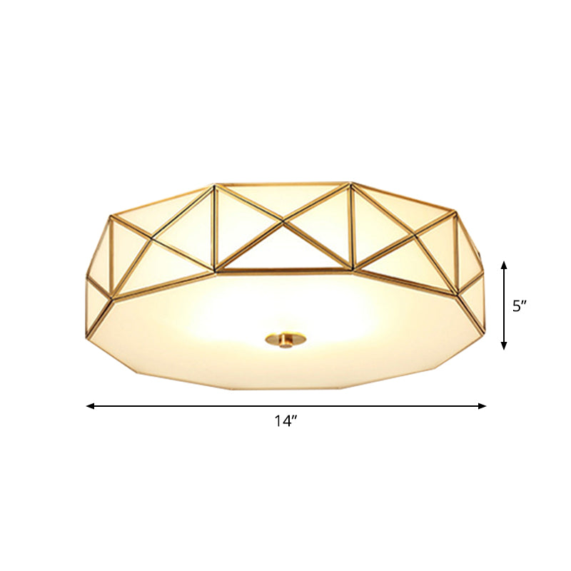 Scalloped/Bowl/Flower Frosted Glass Flush Mount Light Vintage 3 Lights Bedroom Ceiling Light in Brass