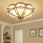 Scalloped/Bowl/Flower Frosted Glass Flush Mount Light Vintage 3 Lights Bedroom Ceiling Light in Brass