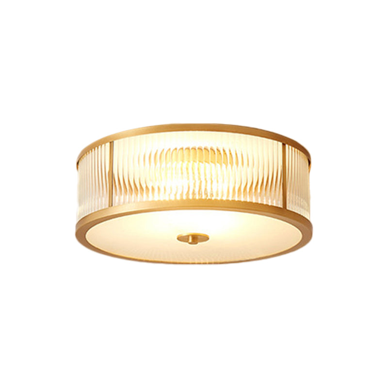 Scalloped/Bowl/Flower Frosted Glass Flush Mount Light Vintage 3 Lights Bedroom Ceiling Light in Brass
