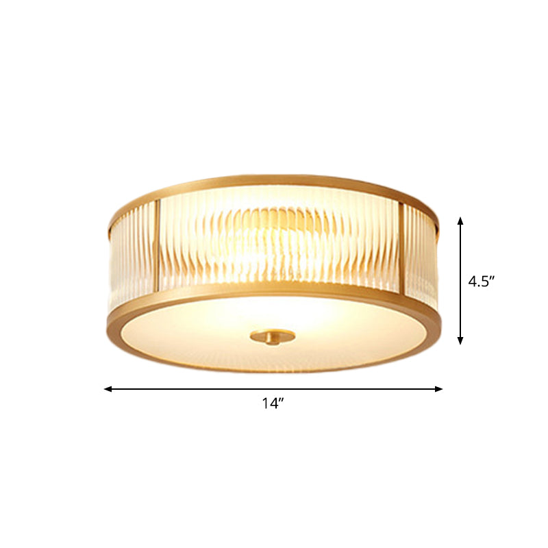 Scalloped/Bowl/Flower Frosted Glass Flush Mount Light Vintage 3 Lights Bedroom Ceiling Light in Brass