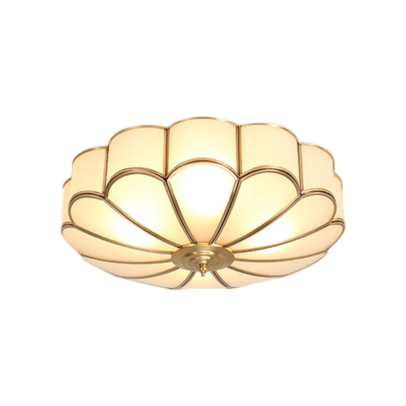 Scalloped/Bowl/Flower Frosted Glass Flush Mount Light Vintage 3 Lights Bedroom Ceiling Light in Brass