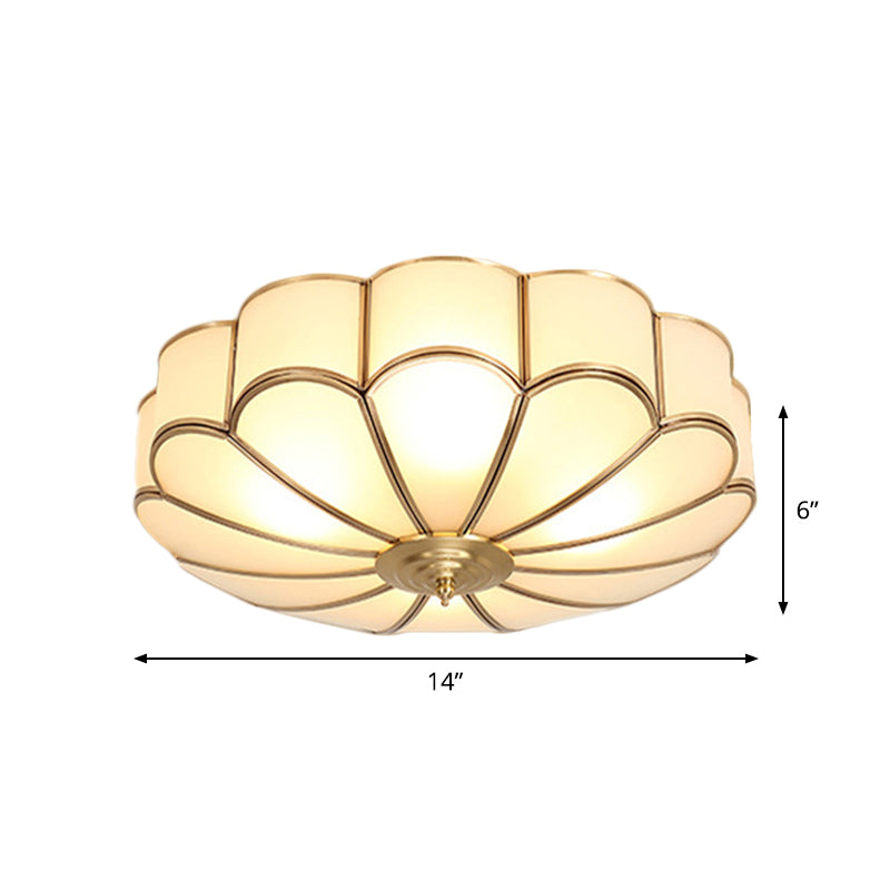 Scalloped/Bowl/Flower Frosted Glass Flush Mount Light Vintage 3 Lights Bedroom Ceiling Light in Brass