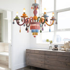 Nursing Room Foyer Candle Pendant Light Glass Kids Multi-Color Chandelier with Teardrop