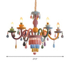 Nursing Room Foyer Candle Pendant Light Glass Kids Multi-Color Chandelier with Teardrop
