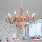 Nursing Room Foyer Candle Pendant Light Glass Kids Multi-Color Chandelier with Teardrop