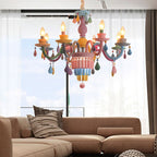 Nursing Room Foyer Candle Pendant Light Glass Kids Multi-Color Chandelier with Teardrop