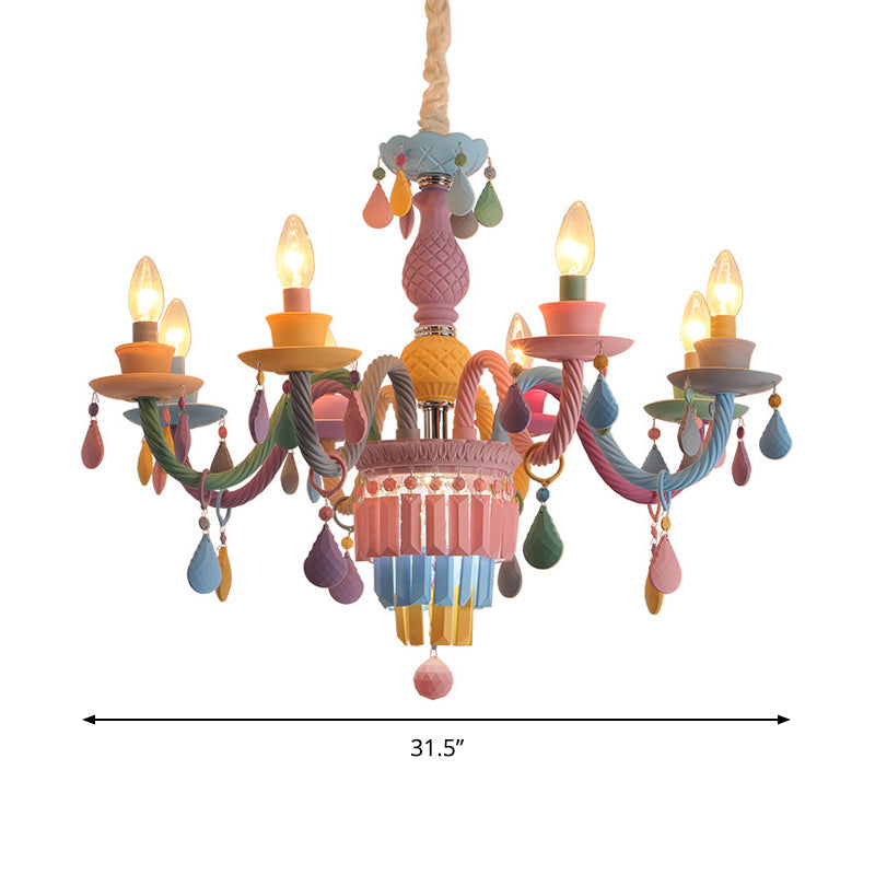 Nursing Room Foyer Candle Pendant Light Glass Kids Multi-Color Chandelier with Teardrop