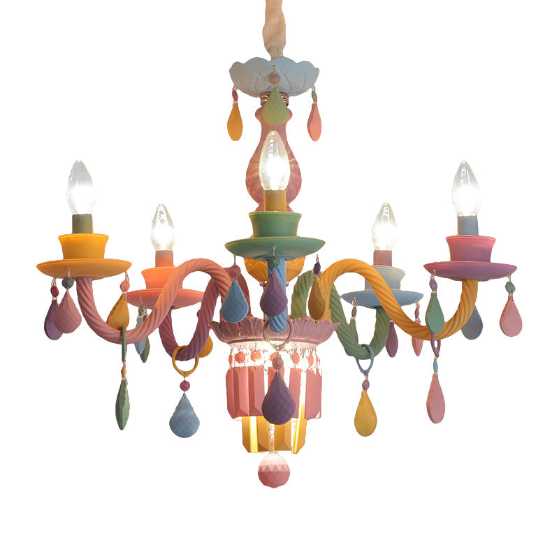 Nursing Room Foyer Candle Pendant Light Glass Kids Multi-Color Chandelier with Teardrop