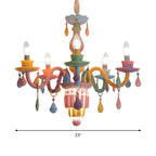 Nursing Room Foyer Candle Pendant Light Glass Kids Multi-Color Chandelier with Teardrop