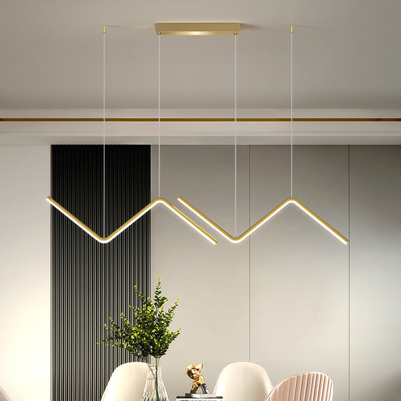 Zigzag Pendant Light Fixture Minimalism Aluminum Dining Room LED Ceiling Light in Black/Gold
