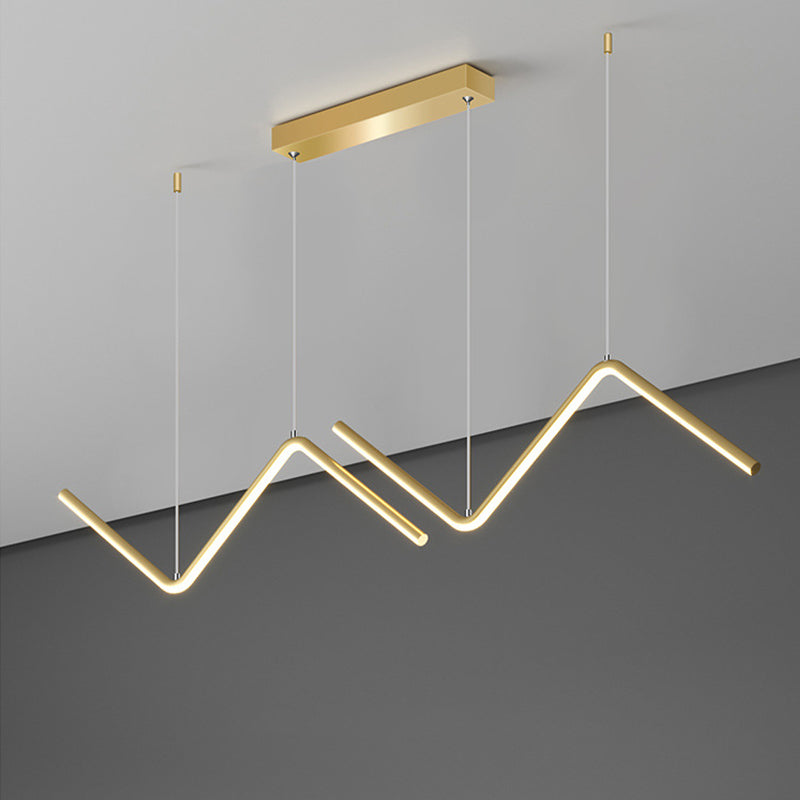 Zigzag Pendant Light Fixture Minimalism Aluminum Dining Room LED Ceiling Light in Black/Gold