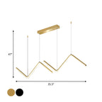 Zigzag Pendant Light Fixture Minimalism Aluminum Dining Room LED Ceiling Light in Black/Gold