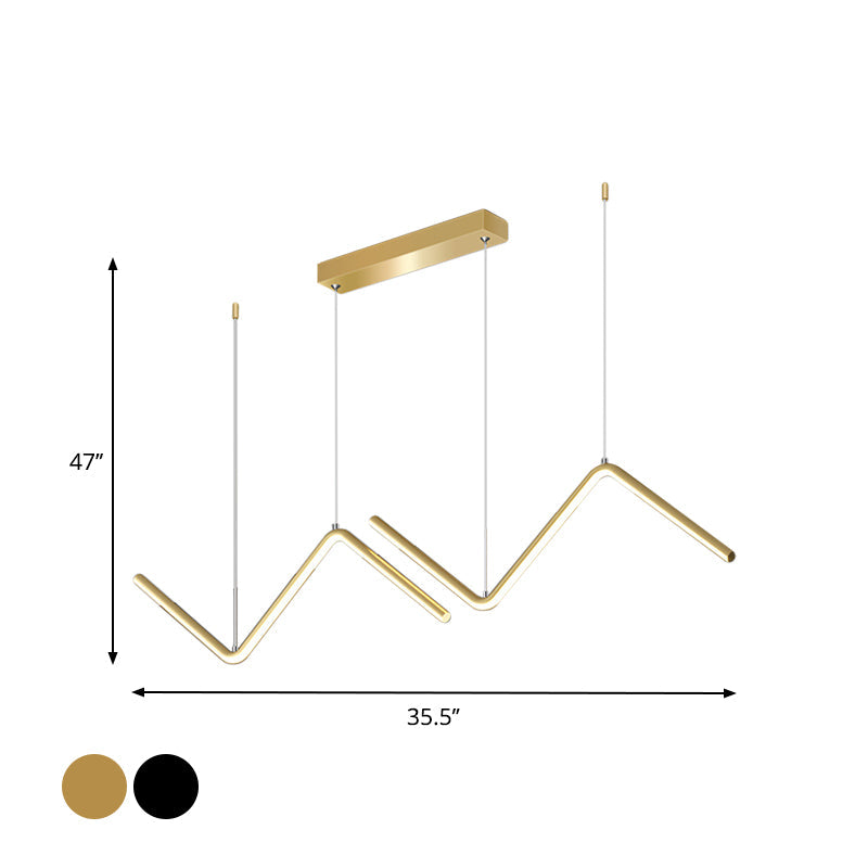 Zigzag Pendant Light Fixture Minimalism Aluminum Dining Room LED Ceiling Light in Black/Gold