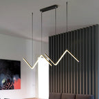 Zigzag Pendant Light Fixture Minimalism Aluminum Dining Room LED Ceiling Light in Black/Gold