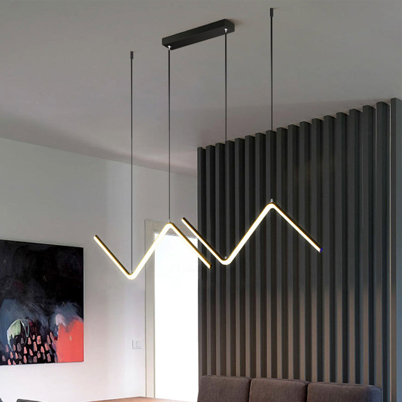 Zigzag Pendant Light Fixture Minimalism Aluminum Dining Room LED Ceiling Light in Black/Gold