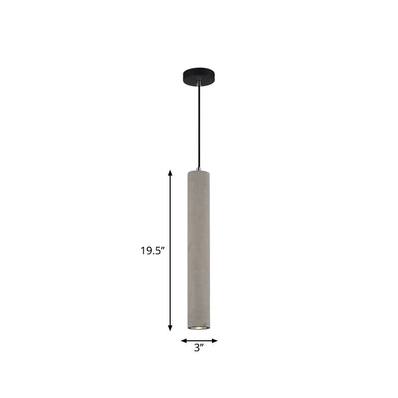 Tubular Bedside Down Lighting Pendant Cement 10.5"/19.5" Tall LED Nordic Ceiling Lamp in White/Yellow Light