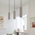 Tubular Bedside Down Lighting Pendant Cement 10.5"/19.5" Tall LED Nordic Ceiling Lamp in White/Yellow Light