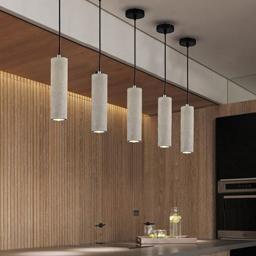 Tubular Bedside Down Lighting Pendant Cement 10.5"/19.5" Tall LED Nordic Ceiling Lamp in White/Yellow Light