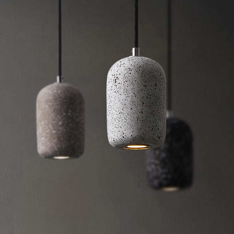Capsule Shaped Dining Room Pendant Loft Terrazzo Black/Grey/White LED Ceiling Hang Lamp in Warm/White Light