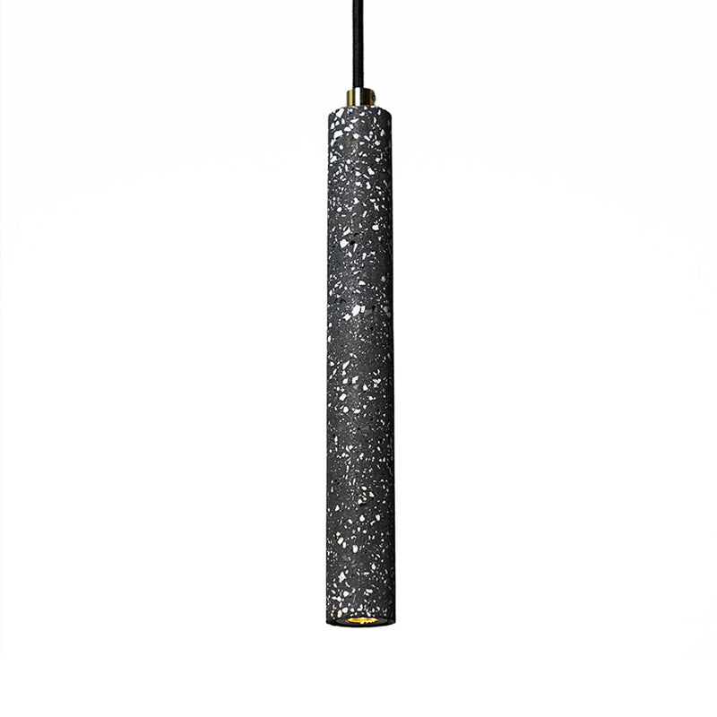 Terrazzo Flute Pendulum Light Nordic 10"/19.5" Tall LED Bistro Hanging Pendant in White/Black