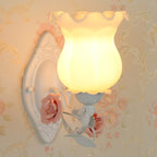 Pink/Green/Blue 1-Light Wall Sconce American Garden Frosted White Glass Floral Wall Mounted Light