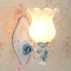 Pink/Green/Blue 1-Light Wall Sconce American Garden Frosted White Glass Floral Wall Mounted Light